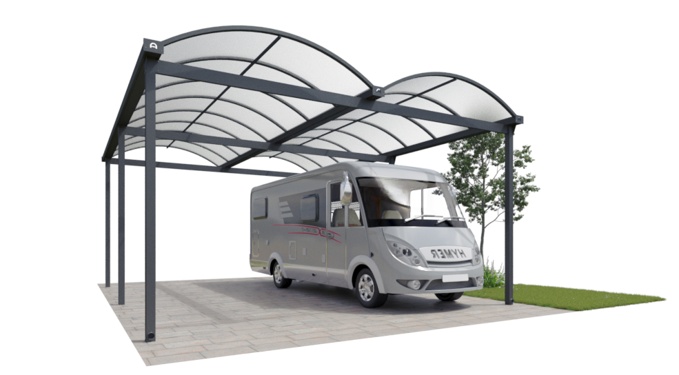 Wohnmobilcarport XXL aus Aluminium mit Bogendach