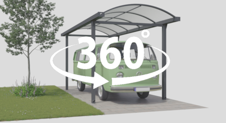 360 Grad Ansicht vom Typ-N Caravan Einzelcarport aus Aluminium