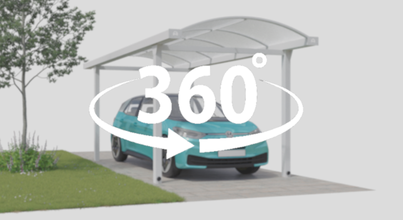 360 Grad Ansicht vom Typ-N Einzelcarport aus Aluminium