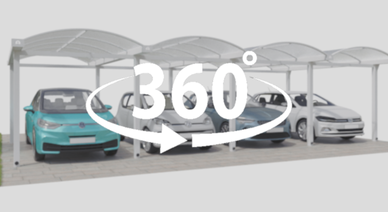 360 Grad Ansicht vom typ-n Reihencarport aus Aluminium