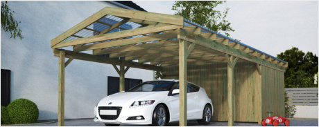 Satteldachcarport Einzelcarport mit Geräteraum Bausätze aus Holz